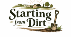 Starting from Dirt farm house and shovel with logo